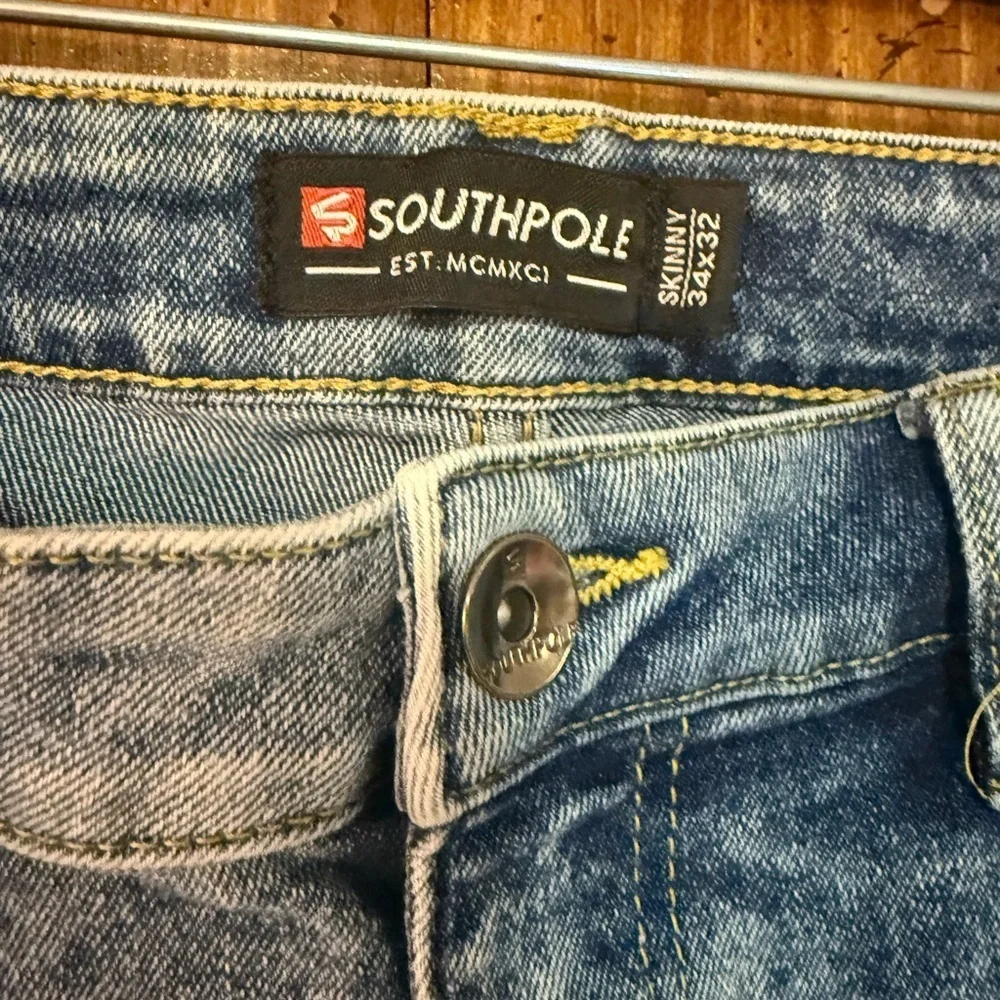 Y2K South Pole acid washed distressed skinny denim size 34x32